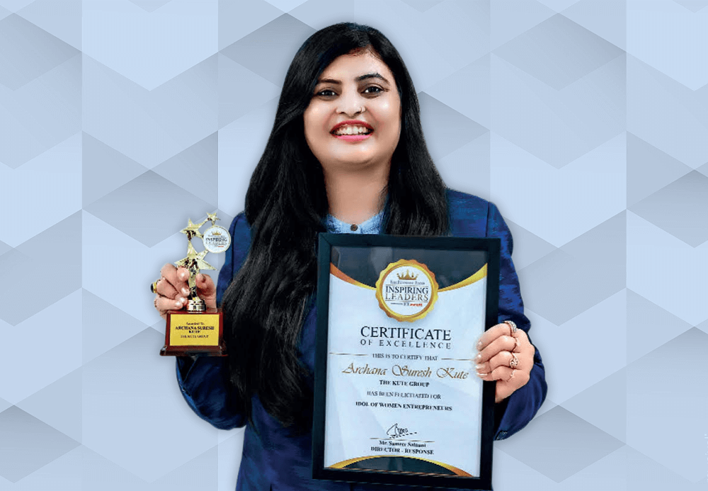 Mrs. Archana Suresh Kute (MD – The Kute Group) awarded as ‘Idol Of Women Entrepreneurs’ from The Economic Times